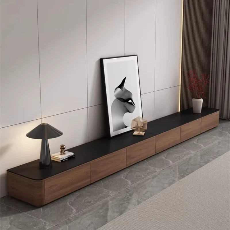 Belmont Collection | Hairpin-Legged Brass-Accented Walnut Console - styled from an alternate angle revealing dimensional depth in a Mid-Century Modern entryway setting.