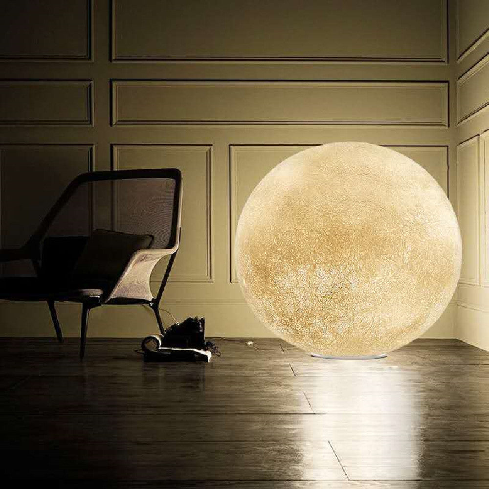 Astoria Collection | Minimalist Moon LED Floor Lamp - highlighting material texture and craftsmanship detail in a Mid-Century Modern living room setting.