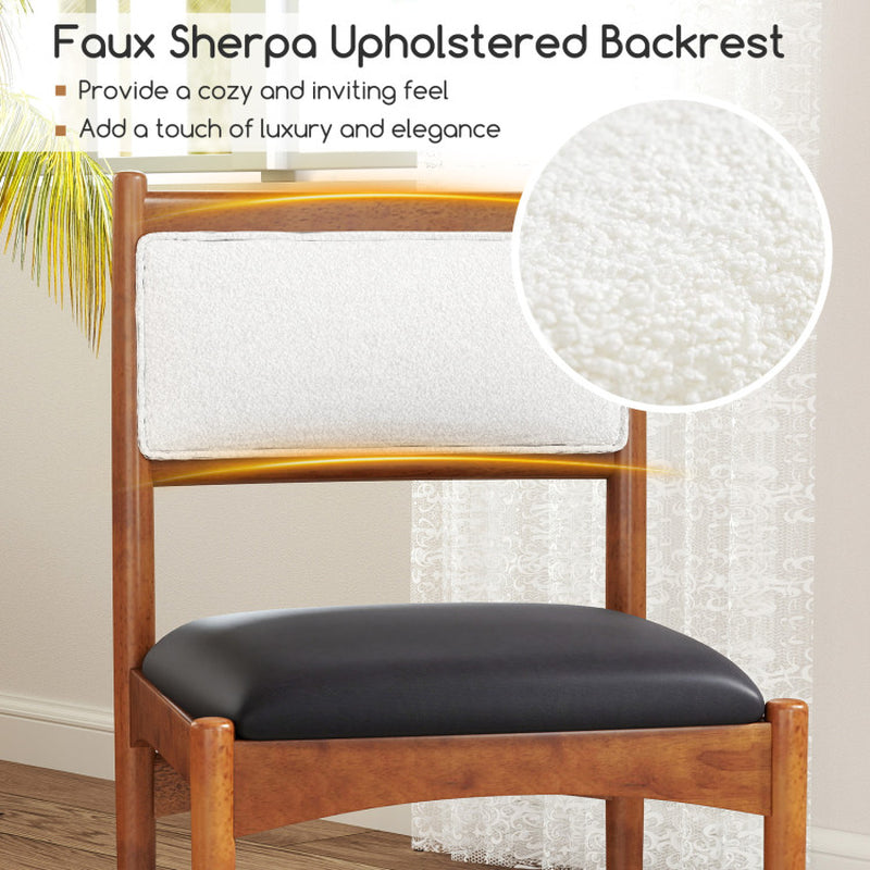 Wooden Dining Chair Set of 2 with Rubber Wood Frame and Faux Sherpa Backrest