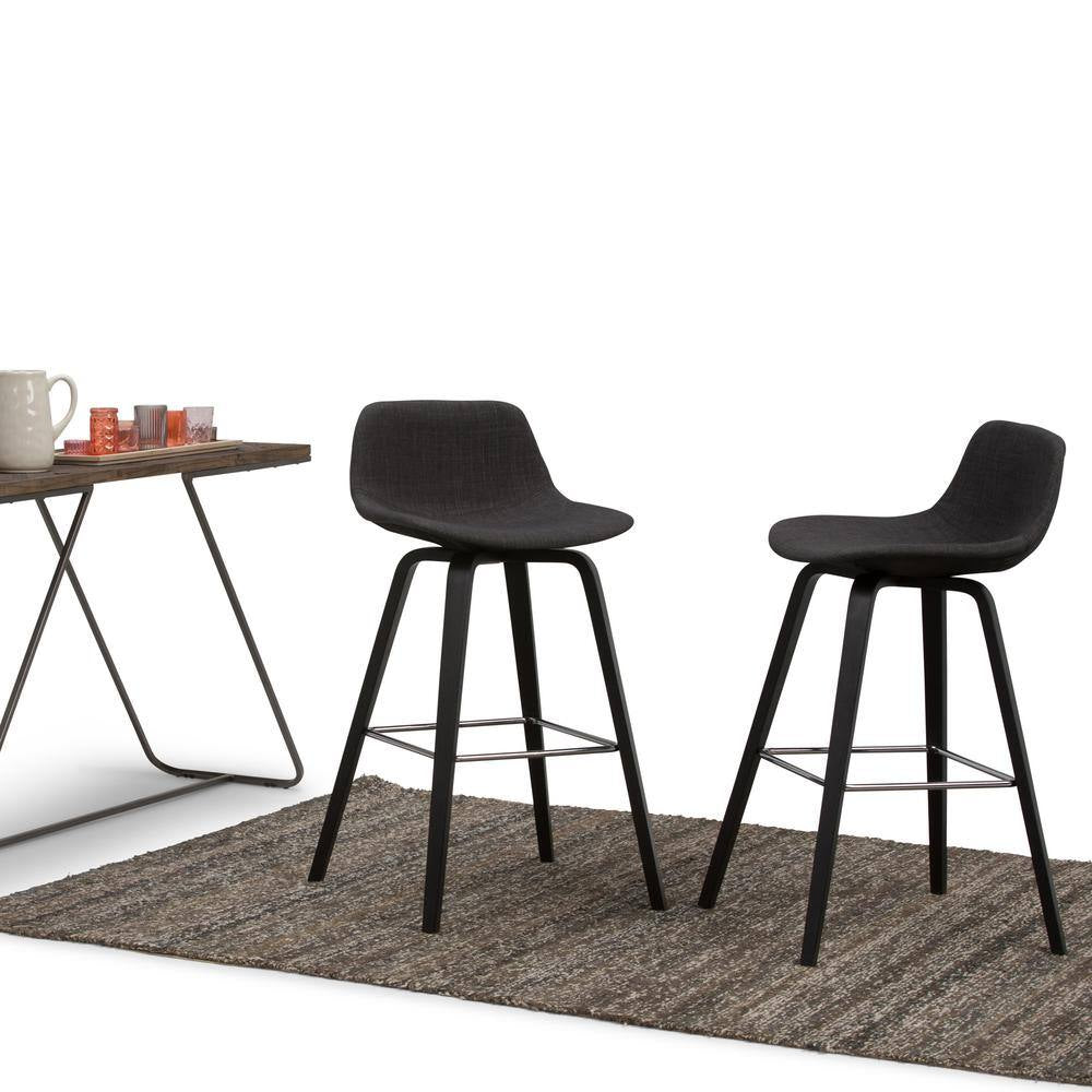 Randolph 36.61 In. H Charcoal Grey, Black Linen Look Fabric Mid Century Modern Bentwood Counter Height Stool (Set of 2)