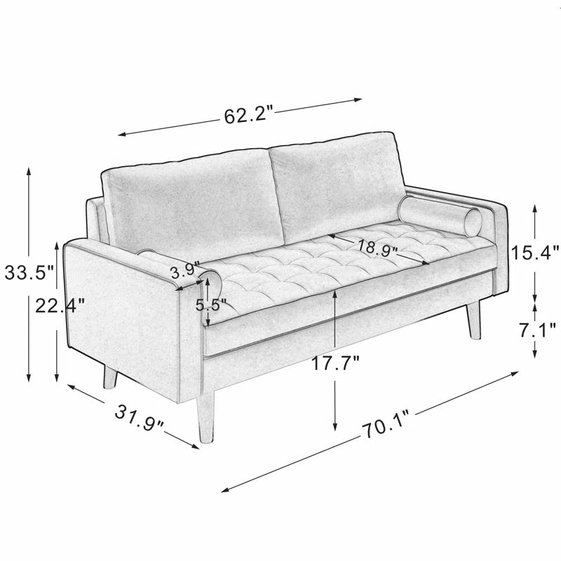 Bridgeview Leather Mid Century Modern Upholstered Square Arm Sofa or Loveseat