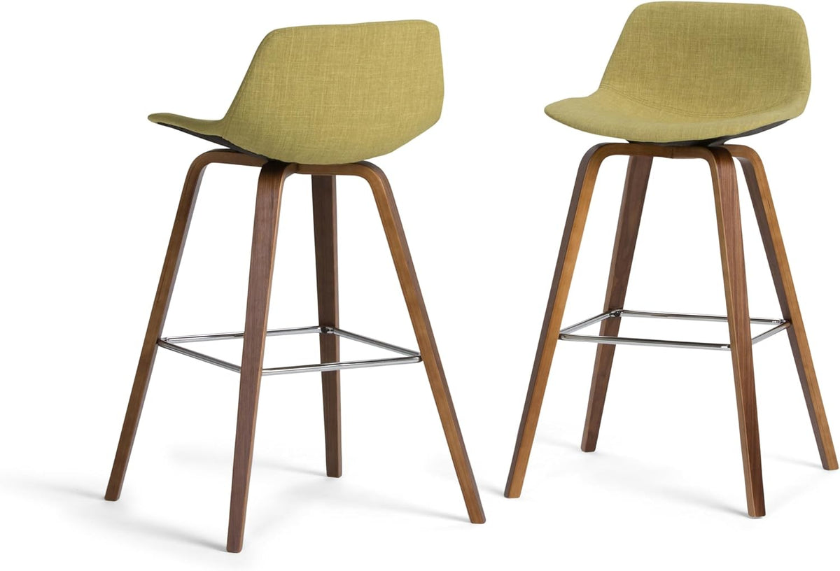 SIMPLIHOME Raya 24" Seat Height Vegan Leather Counter Stool (Set of 2) | Aqua Blue, Mid-Century Counter Stools with Curved Backrest and Footrest; Upholstered Kitchen or Bar Seating.