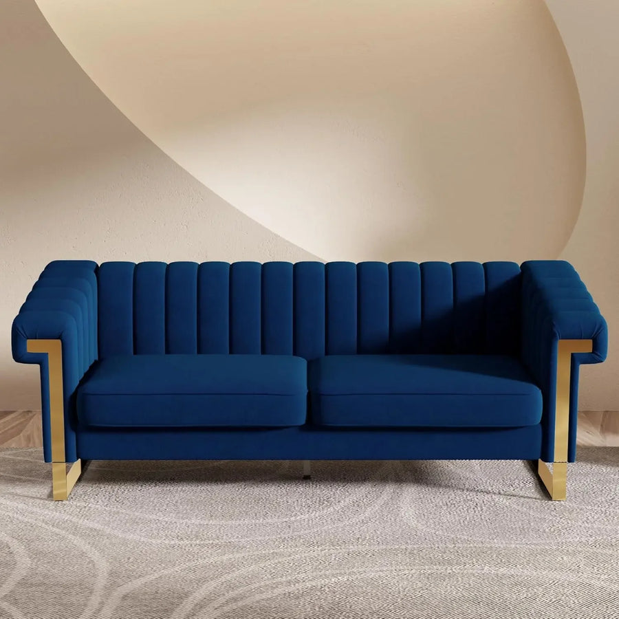 Belmont Collection | Geometric Velvet-Cushioned Velvet Lounge Chair & Ottoman - showcasing full sculptural form and curated finish in a Mid-Century Modern living room setting.