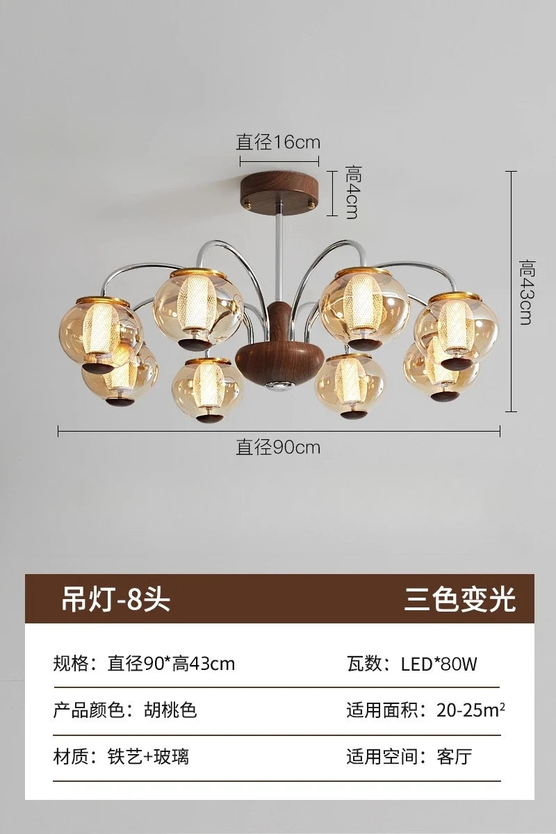 Dresden Collection | Atomic-Era Walnut Pendant - exhibiting shadow play and geometric silhouette detail in a Mid-Century Modern living room setting.