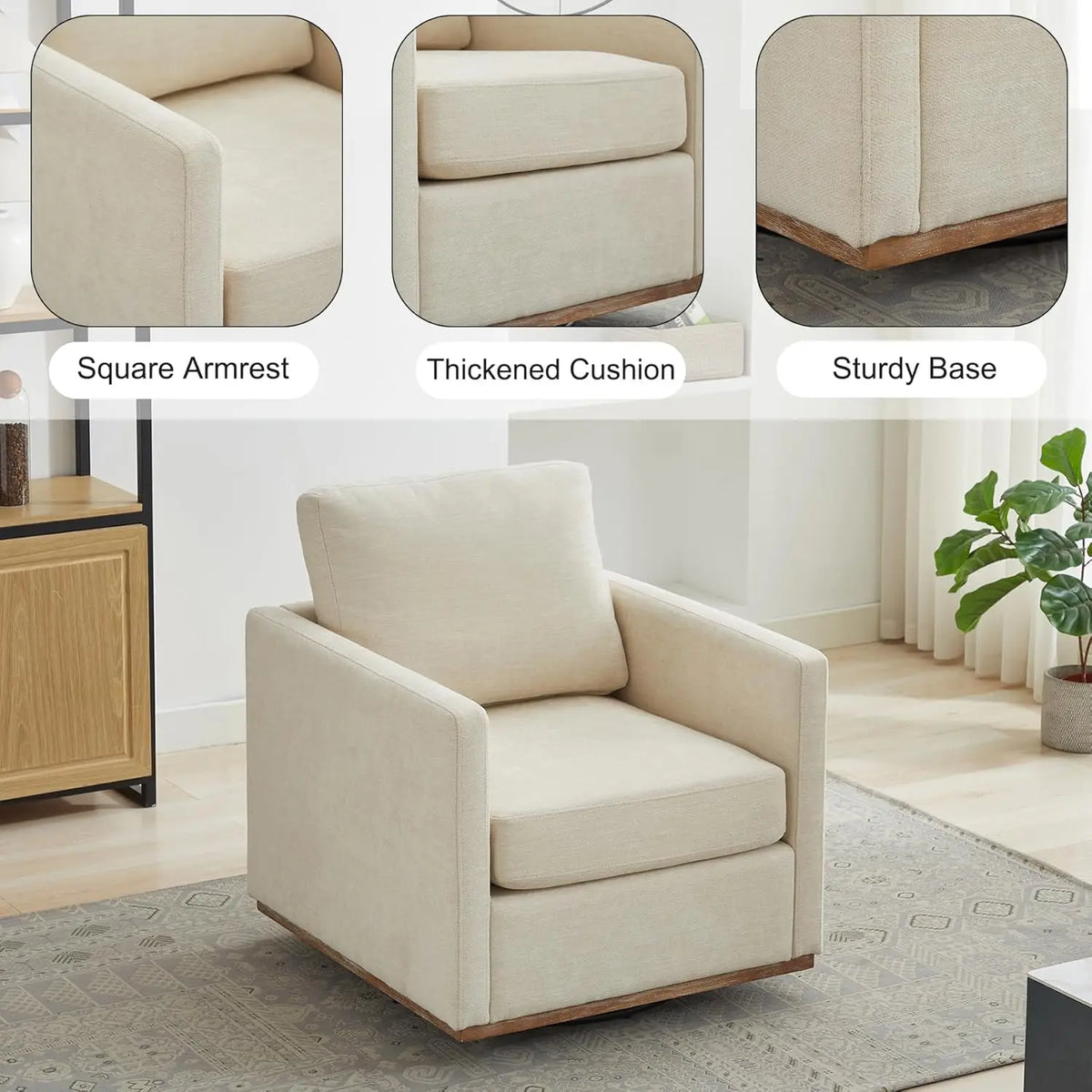 Astoria Collection | Sculptural Atomic-Era Swivel Accent Chairs - Set of Two - captured in a curated lifestyle vignette in a Mid-Century Modern living room setting.