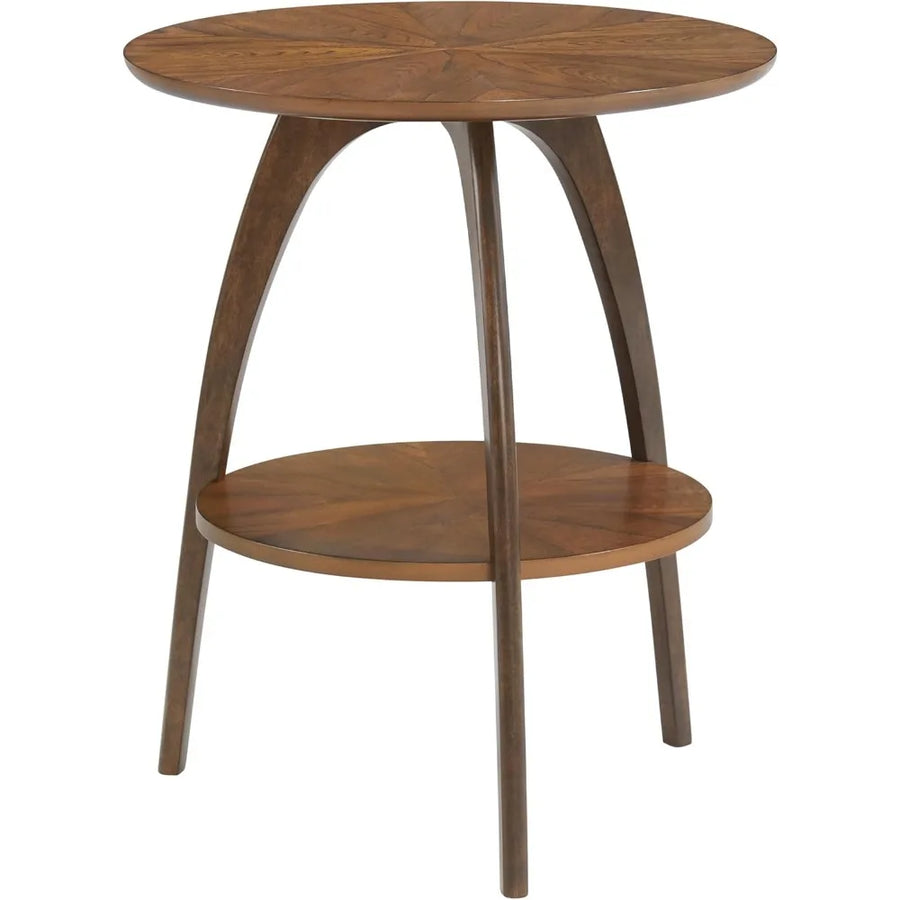 Ellington Collection | Tapered-Leg Circular Walnut Round End Table - showcasing full sculptural form and curated finish in a Mid-Century Modern living room setting.