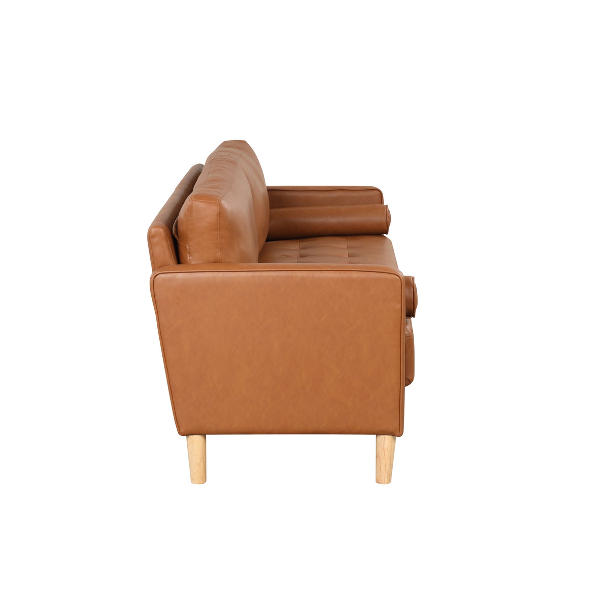 Lorelei Mid-Century Modern Sofa, Caramel Brown Faux Leather