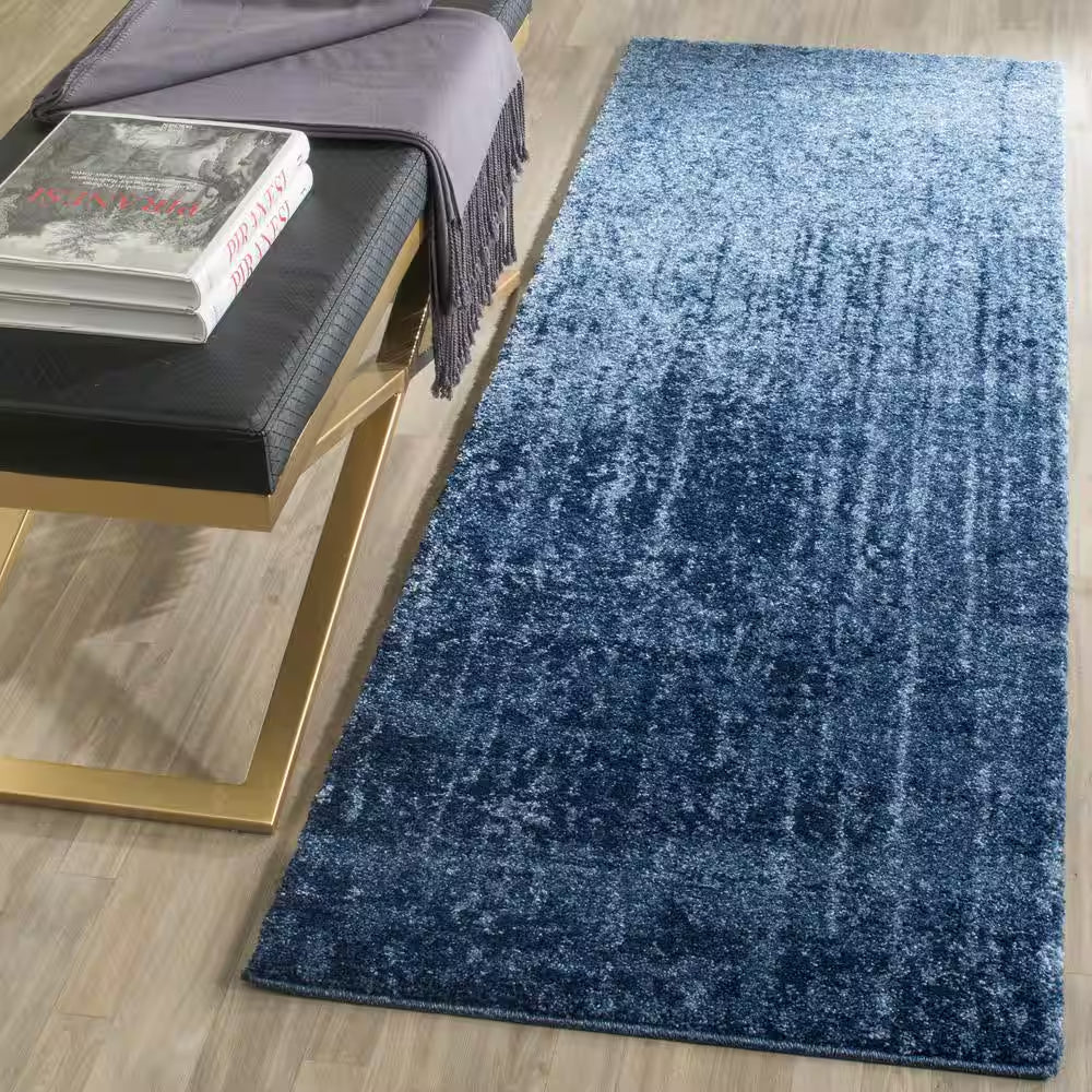 Retro Light Blue/Blue 2 Ft. X 7 Ft. Distressed Floral Runner Rug