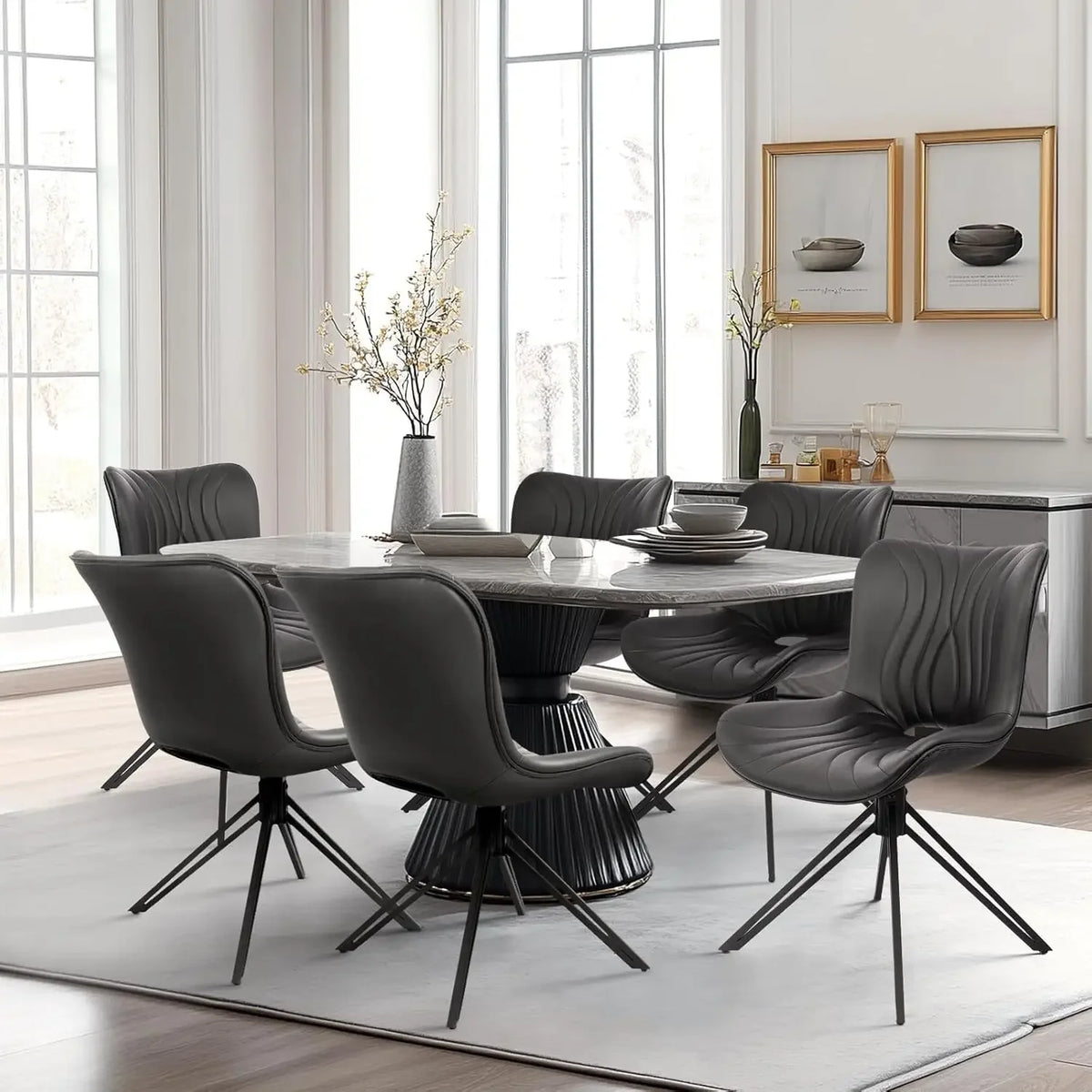 Valencia Collection | Gold-Trimmed Round Swivel Dining Chair Set - Curated Furniture for the Modern Living Collection | Woodies ON Woodlawn
