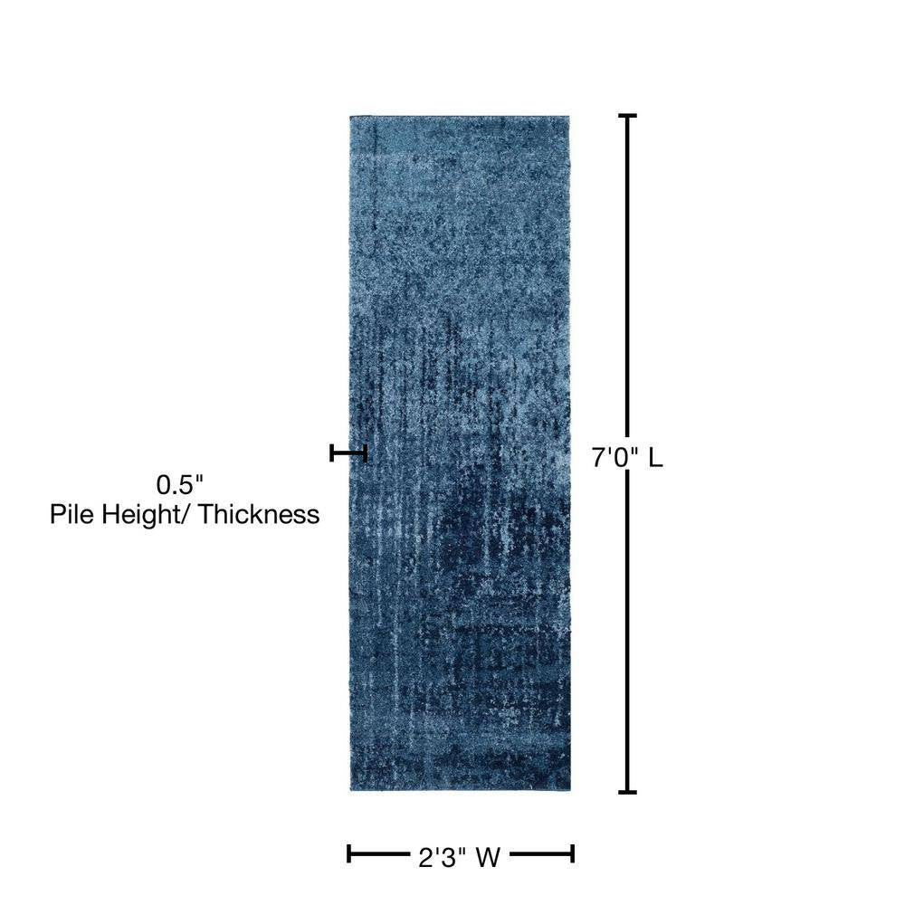 Retro Light Blue/Blue 2 Ft. X 7 Ft. Distressed Floral Runner Rug