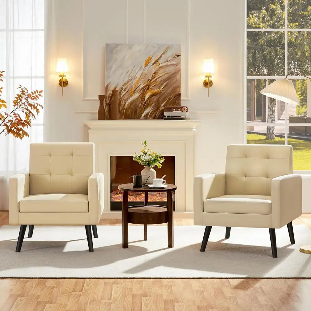 Dresden Collection | Sculptural Leather-Wrapped Vegan Leather Accent Chairs - captured in a curated lifestyle vignette in a Mid-Century Modern living room setting.