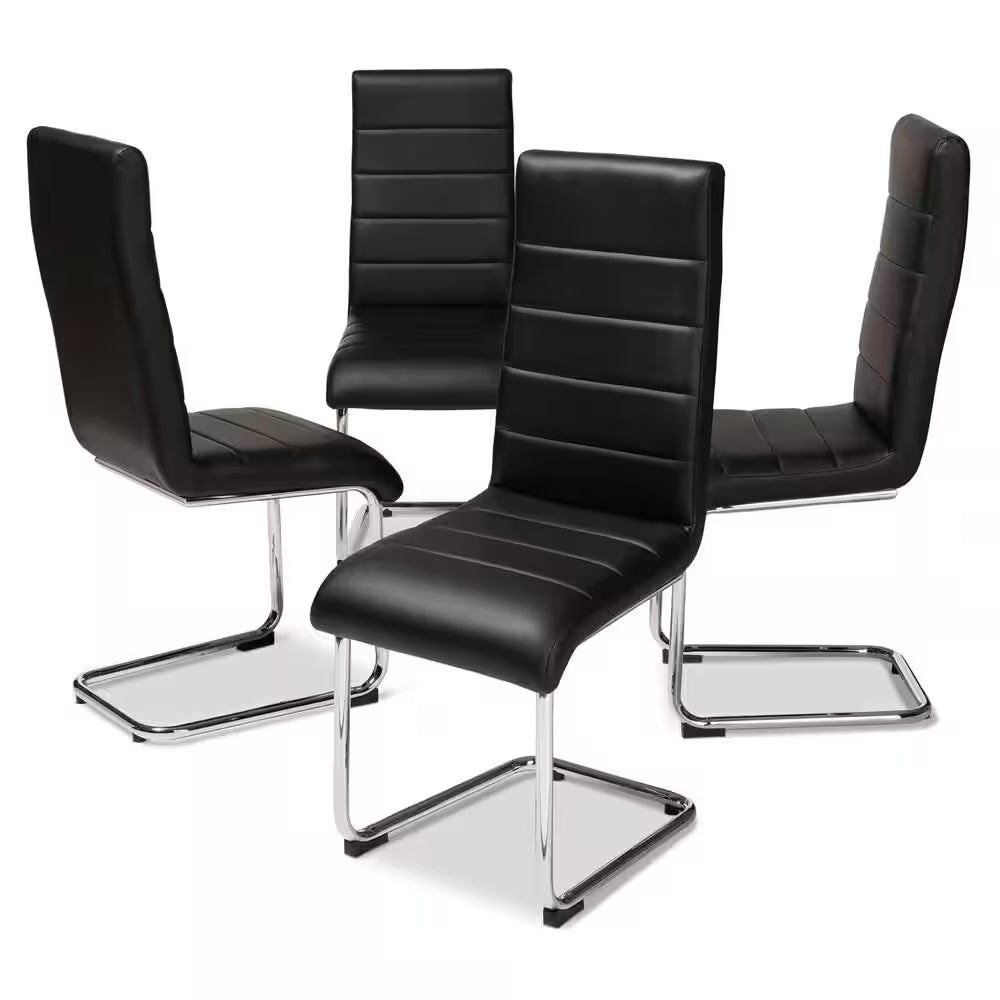 Marlys Black Faux Leather Upholstered Dining Chair (Set of 4)