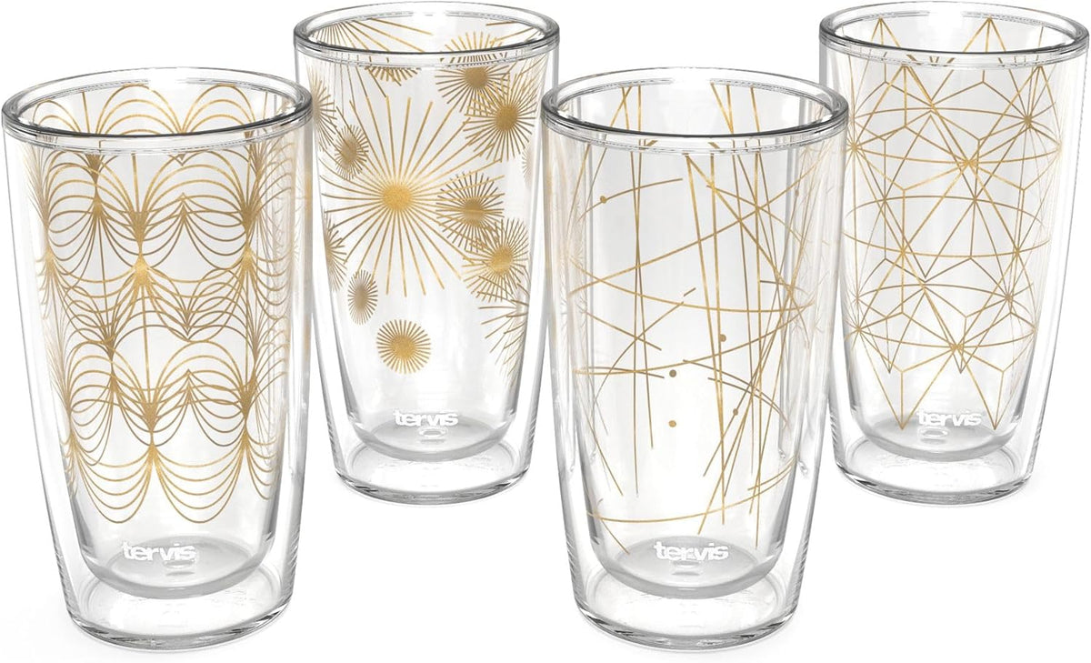 Midcentury Modern Mid Mod Minimal Collection Made in USA Double Walled Insulated Tumbler Travel Cup Keeps Drinks Cold & Hot, 16Oz 4Pk, Assorted