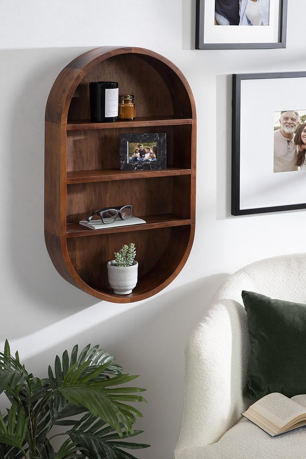 Hutton Midcentury Capsule Wall Shelf; 16 X 28; Walnut Brown; Geometric Decorative Shelves for Wall