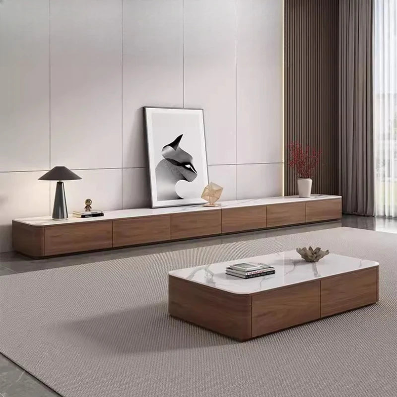 Belmont Collection | Hairpin-Legged Brass-Accented Walnut Console - captured in a curated lifestyle vignette in a Mid-Century Modern entryway setting.