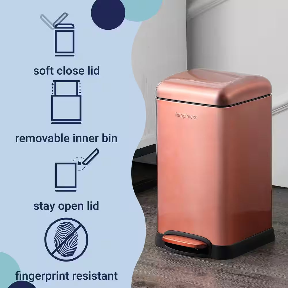 Betty Retro Mini 3.2 Gal. Rose Gold Step-Open Trash Can