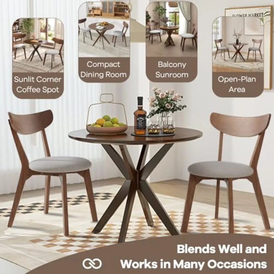 Ellington Collection | Tapered-Leg Round Walnut Bistro Set - captured in a curated lifestyle vignette in a Mid-Century Modern living room setting.