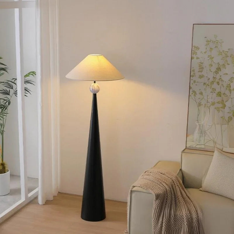 Dresden Collection | Sculptural Atomic-Era Walnut Floor Lamp - demonstrating proportional harmony within the collection in a Mid-Century Modern living room setting.
