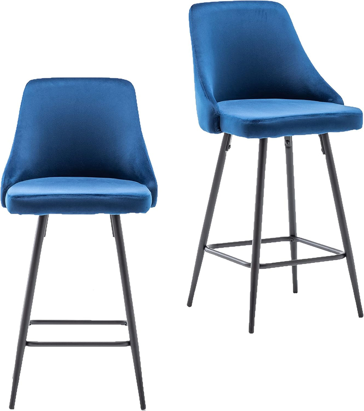 Set of 2,Premium Upholstered Dining 25" Seat Height, High Back Count Stool Bar Chairs, Pack Blue Velvet Barstools