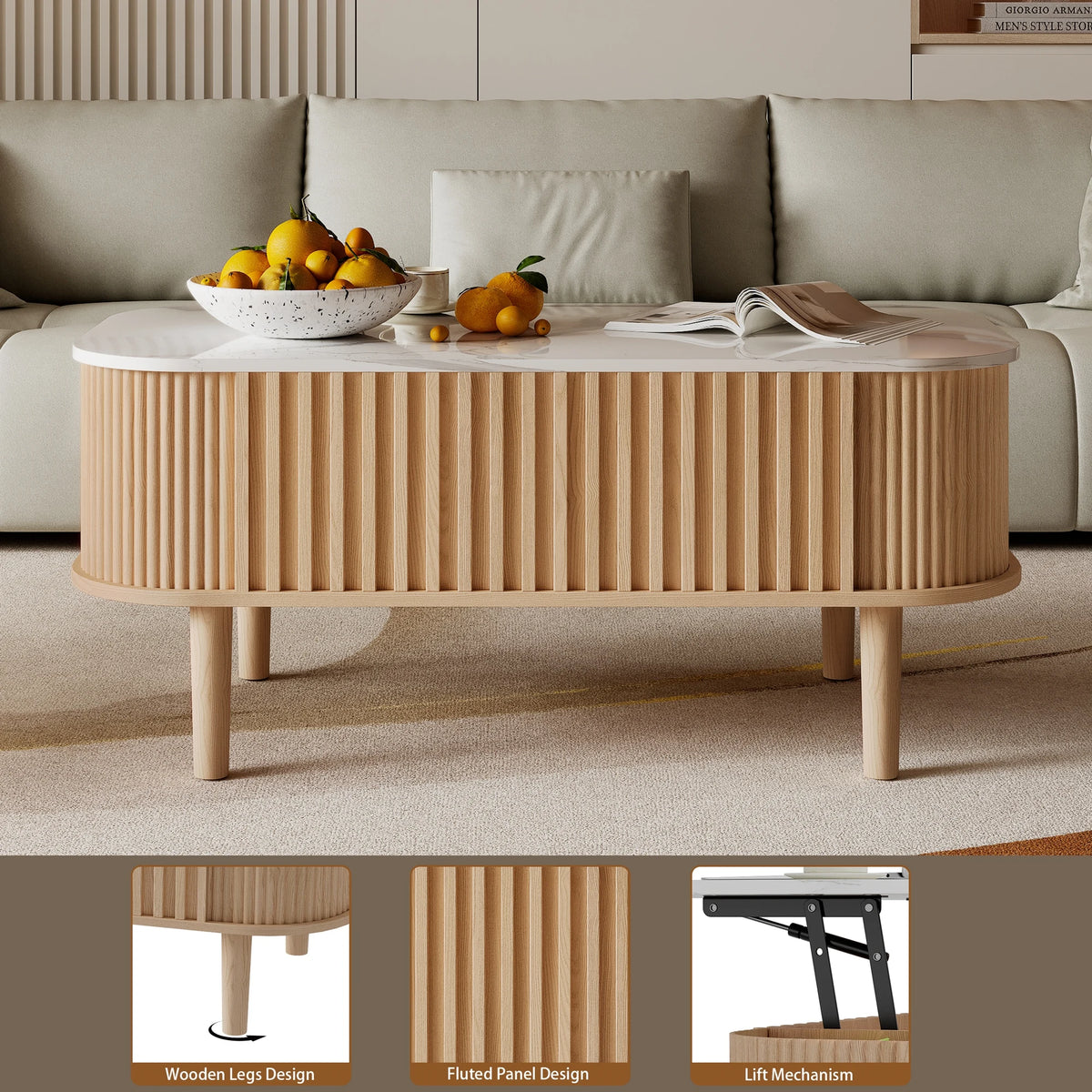 Dresden Collection | Hairpin-Legged Brass-Accented Walnut Lift-Top Table - styled from an alternate angle revealing dimensional depth in a Mid-Century Modern living room setting.