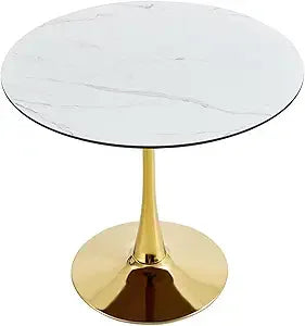 Dresden Collection | Sculptural Marble-Topped Carrara Marble Tulip Table - demonstrating proportional harmony within the collection in a Mid-Century Modern living room setting.