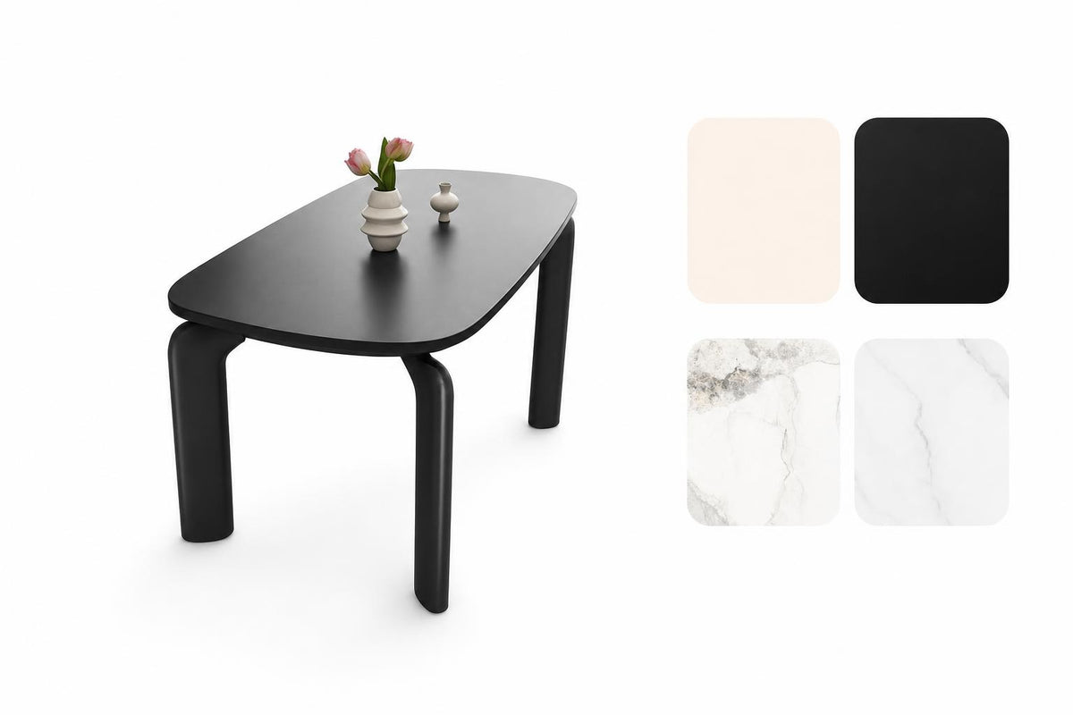 Ellington Collection | Hairpin-Legged Gold-Trimmed Walnut Corner Dining Table - showcasing full sculptural form and material finish in a Mid-Century Modern dining room setting.