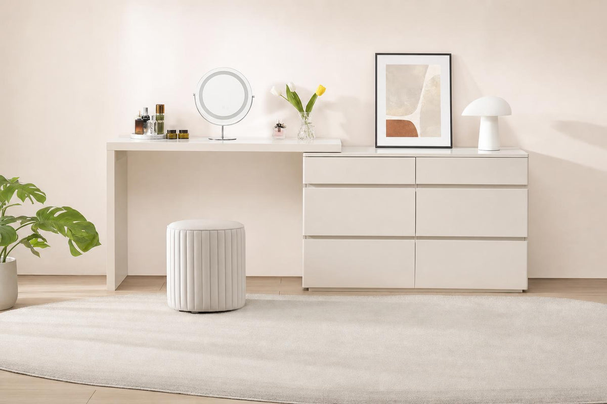 Fontaine Collection | Hairpin-Legged Brass-Accented Walnut Vanity - showcasing full sculptural form and material finish in a Mid-Century Modern bathroom setting.