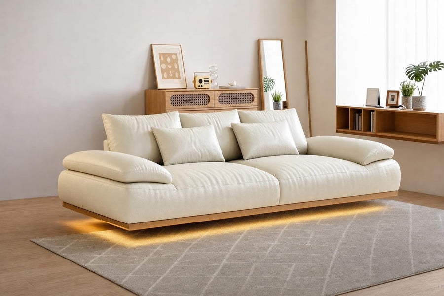 Astoria Collection | Tapered-Leg California Walnut & Linen Sectional Lounge - showcasing full sculptural form and material finish in a Mid-Century Modern living room setting.