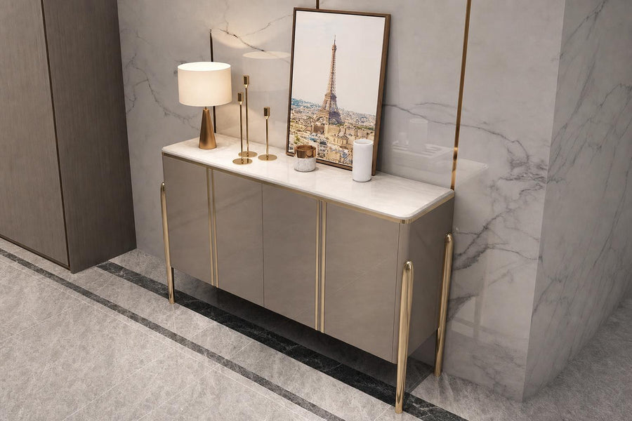 Dresden Collection | Tapered-Leg California Walnut Storage Cabinet - showcasing full sculptural form and material finish in a Mid-Century Modern living room setting.