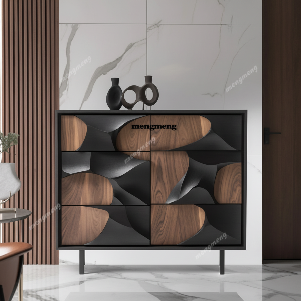 Dresden Collection | Hairpin-Legged Leather-Wrapped Walnut Bookshelf Cabinet - demonstrating proportional harmony within the collection in a Mid-Century Modern home office setting.